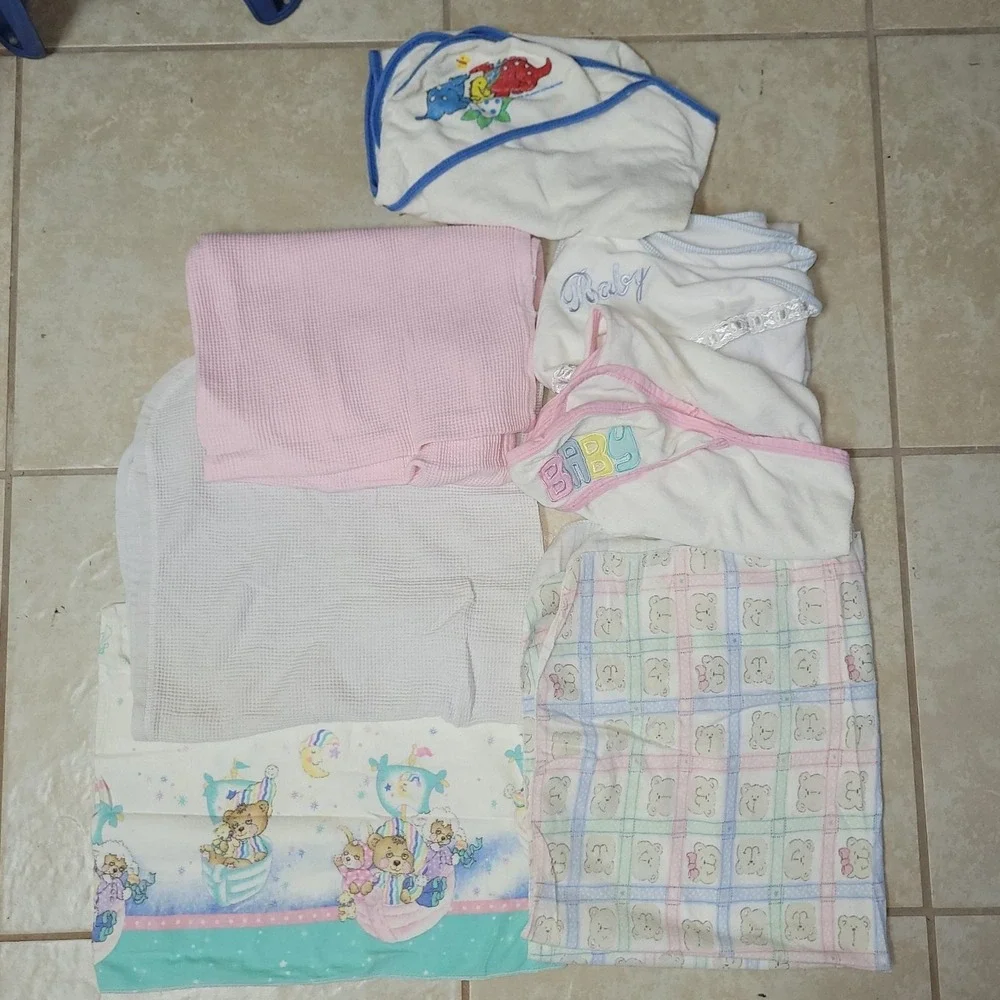 Vintage Baby Towel‎ Sheets Blanket Lot 80s 90s Thermal